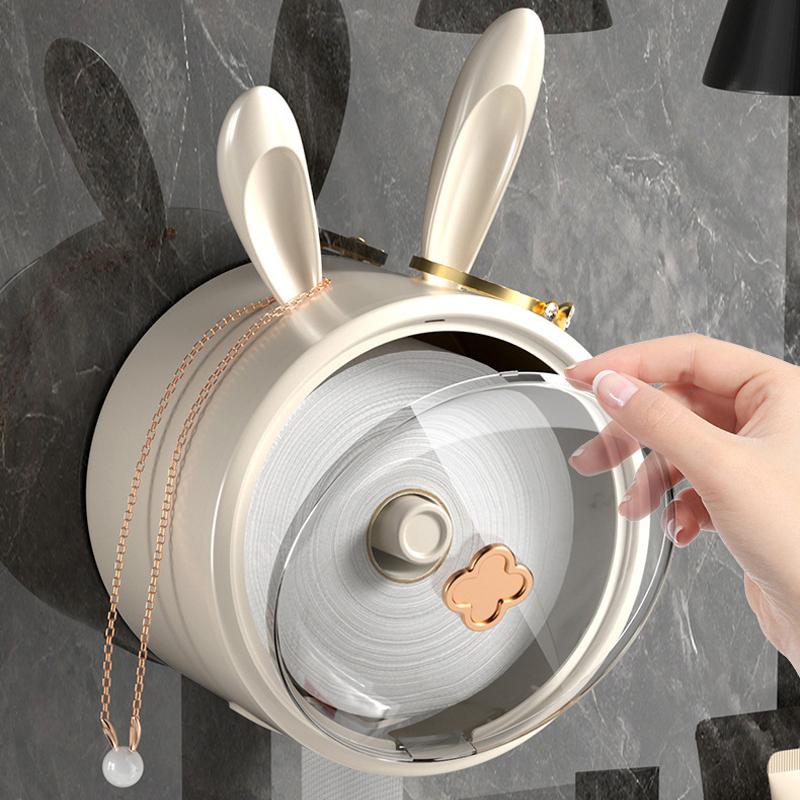 Wandmontierte Taschentuchbox Niedlicher Hase Zuhause Badezimmer Wasserdicht Rollenpapierbox Stanzfrei Toilettenpapier Aufbewahrungsbox 1 Stück