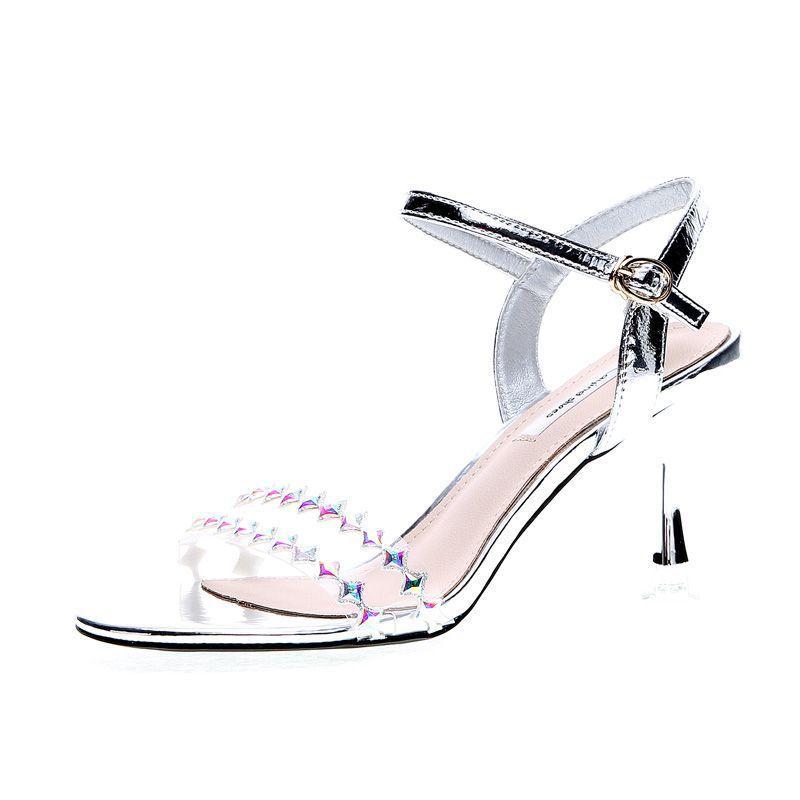 Silver High Heels Women's Summer Design Sense Niche Temperament 2025 with Skirt Transparent Rhinestone Thin Heel with Sandals