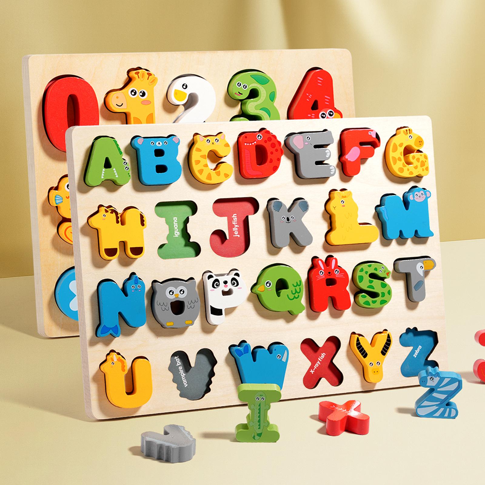 Bai Fen Bai Toys Unisex 3D Colorful Alphabet Number Puzzle Montessori Wooden Puzzles Matching Games Early Education Toys Mathematics Shape Cognition