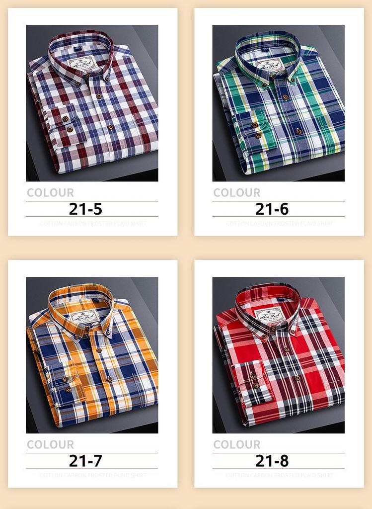 Men's Carbon Brushed Long-Sleeve Plaid Cotton Shirt