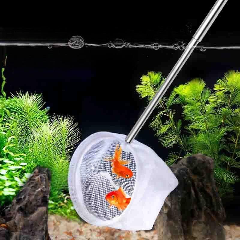 Fish Tank Fishing Net 3D Stainless Steel Retractable Portable and Easy-to-use Fish Fishing Net Bag Cleaning Accessories