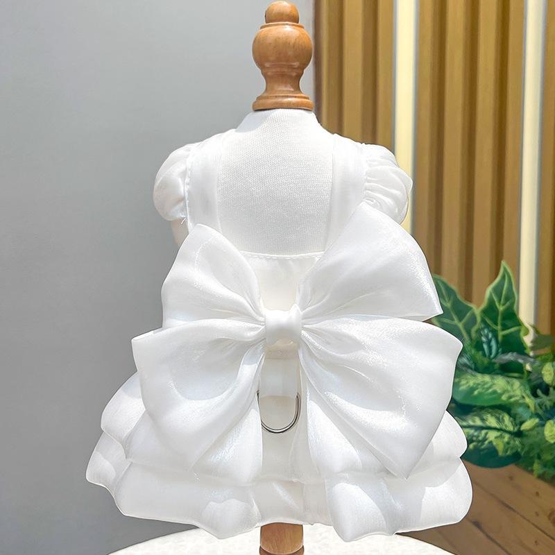 Frühling Sommer Hunde Prinzessinnenkleid mit D-Ring Große Schleife Haustierrock für Kleine Hunde Katzen Schnauzer Shih Tzu Welpenrock Kleidung