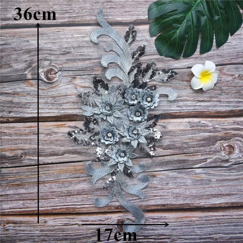 Rhinestone Embroidery Sew Patch 3D Flowers Lace Appliques Appliques Wedding Gown Appliques