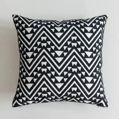 Home Decorative Embroidered Cushion Cover Black White Canvas Cotton Square Embroidery Pillow Cover 45X45Cm For Sofa Bed Chair
