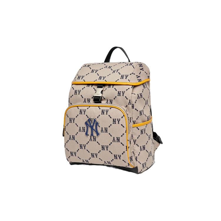 New MLB Monogram Collection Polyester With Artificial Leather Laptop Bag Backpack Regular Unisex Beige 3ABKM022N-50BGS