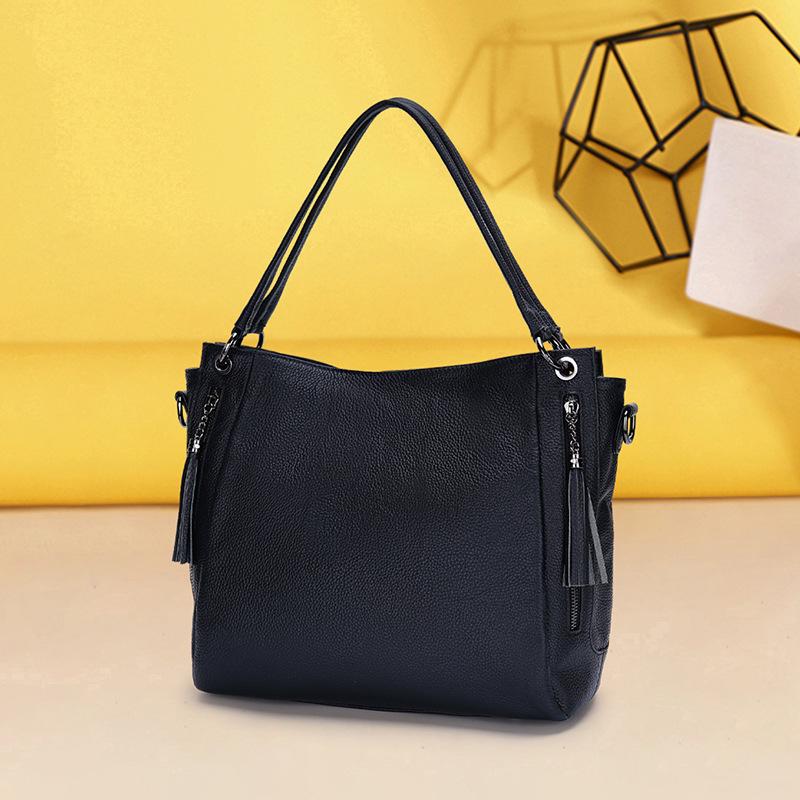 Wind Lychee Pattern First Layer Cowhide Large Bag Large Capacity Fashion Folds Single Shoulder Crossbody This Batch Of Casual Armpit Bags