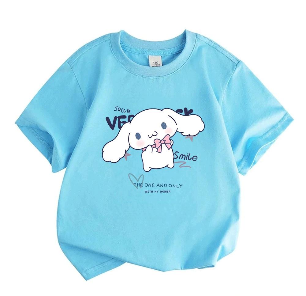 Cute White Long Ear Cartoon Character Print Kids 100% Cotton T-shirt Boys Girls Casual O-Neck Short Sleeve Tee Soft Breathable Summer Daily Comfortabl