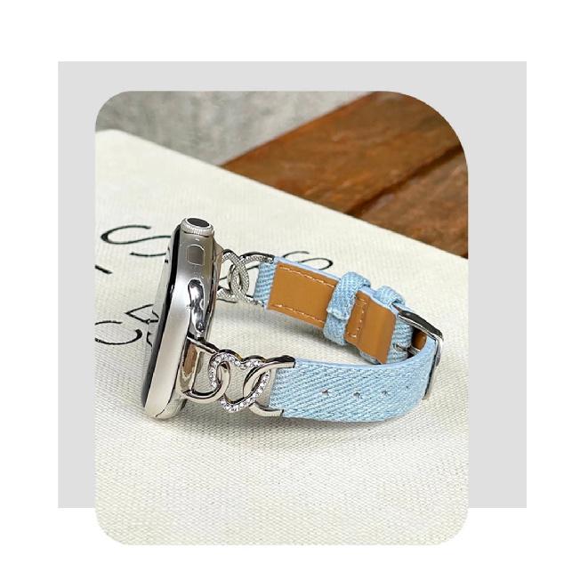 Denim heart Leather loop Correa For Apple Watch band Series 10/9/8/7/6/5 38mm 40mm 41mm 42mm 44mm 45mm 46mm 49mm Strap