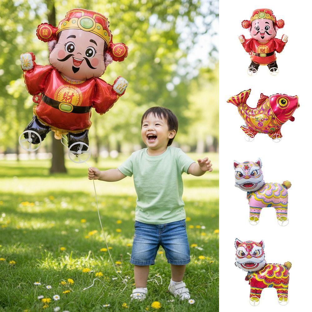 Large Size Walking Balloon Cartoon Animal Foil Balloons Balloon With Wheel  Scene Decoration