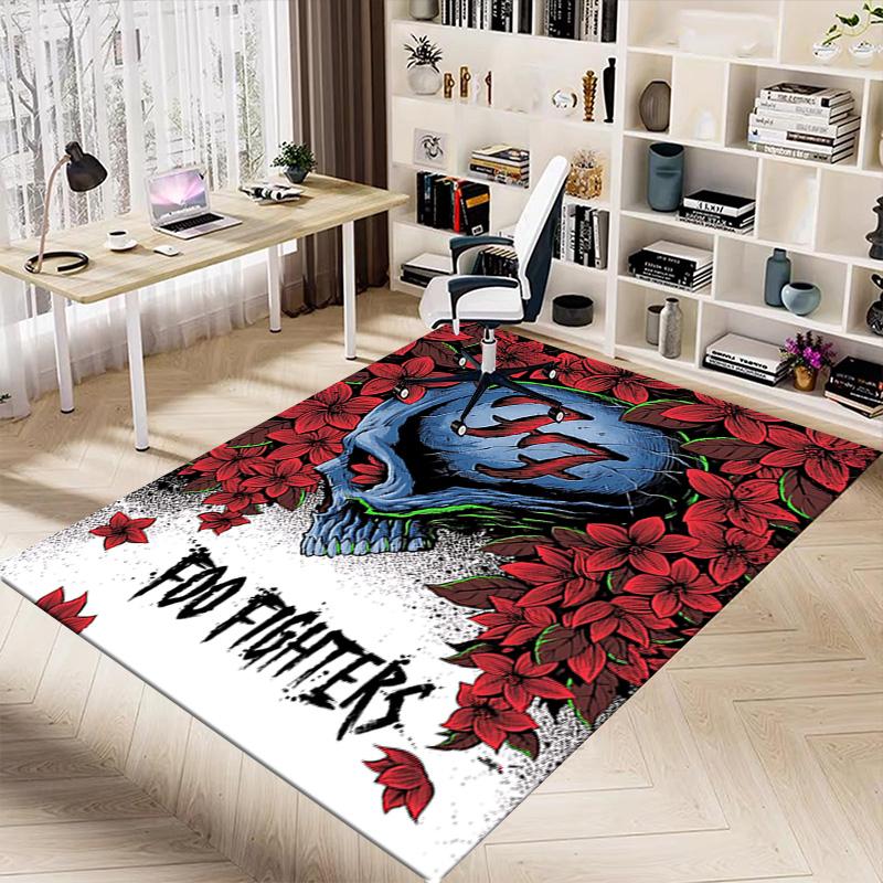Foo Fighters Floral Skull Design Carpet For Playroom Bedroom Living Room Sofa Home Decorkids Game Area Rug Nonslip Floor Mat