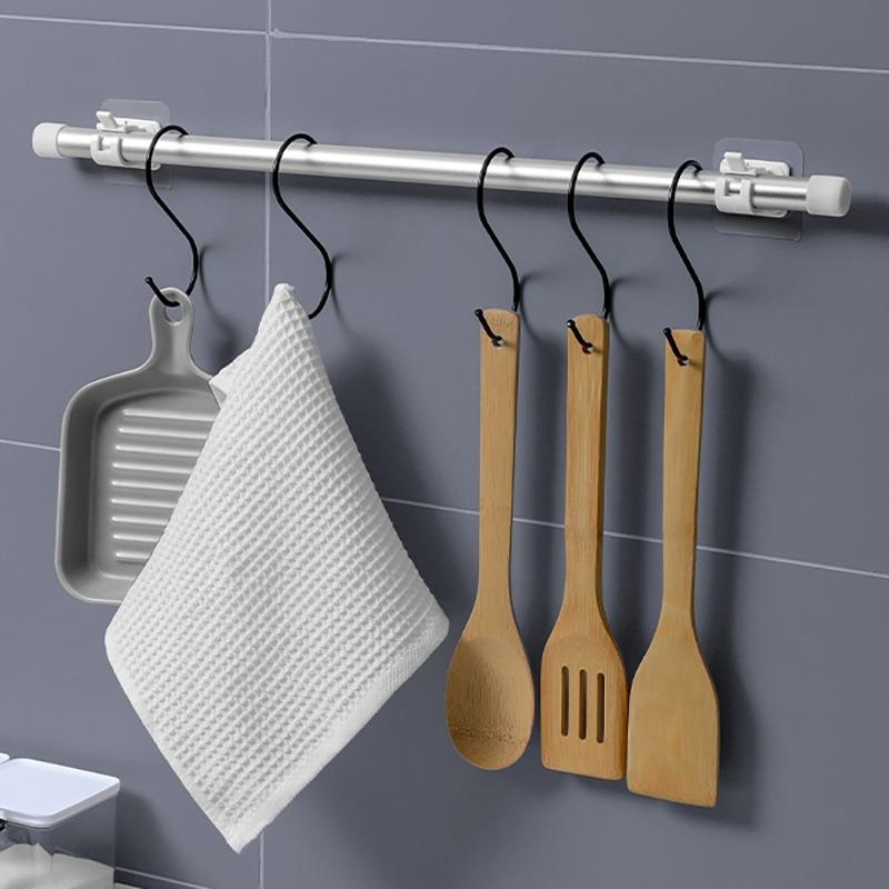 20/2PCS Self Adhesive Rail Hooks Nail-Free Curtain Clamp Rods Clips Hook Adjustable Kitchen Bathroom Wall Hanging Rack Holders