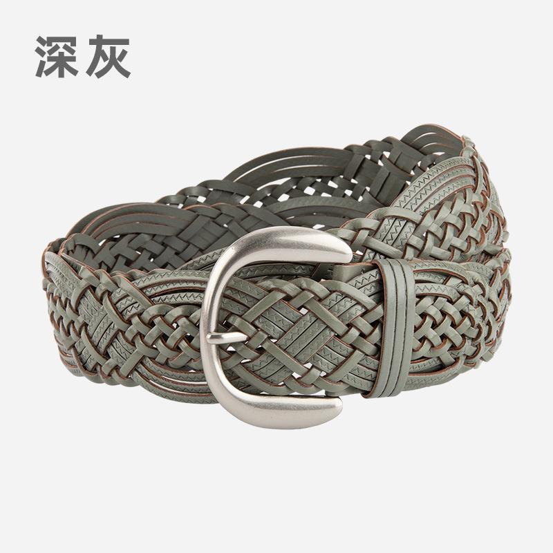 Belt New Trendy Bohemian Braided Belt Round Buckle No Punching Ladies Wide Belt