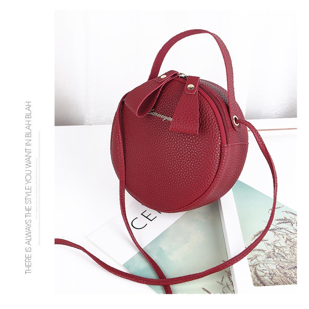 

Маленькая круглая сумка с узором личи Маленькая свежая женская сумка красный