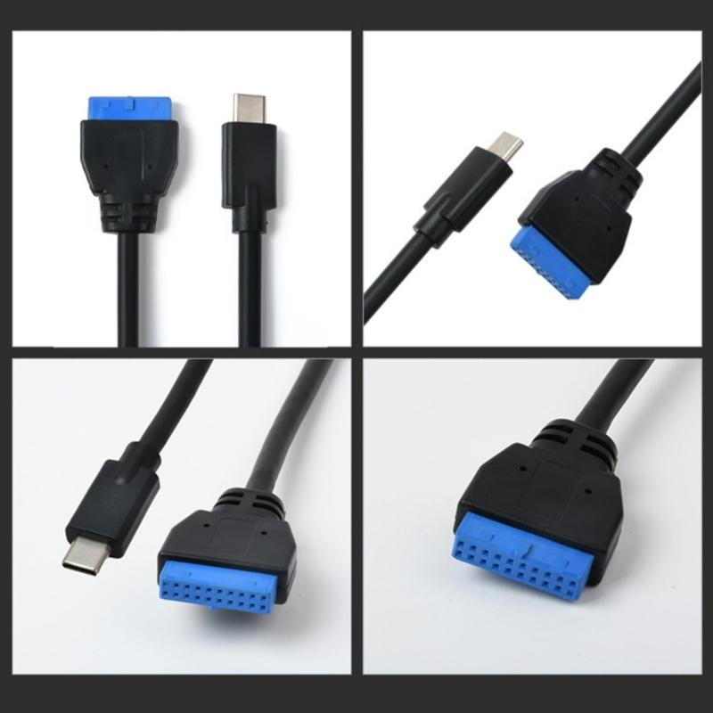 USB C Extension Data Cable 5Gbps Type C Male To IDC20P Female Front Panel Header Adapter Cord Flexible Replacement