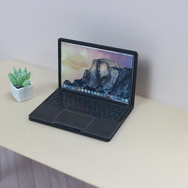 Cute Simulation 1:12 Mini Laptop Computer Dollhouse Miniature Alloy Crafts Dollhouse Decoration For Doll House Diy Accessories