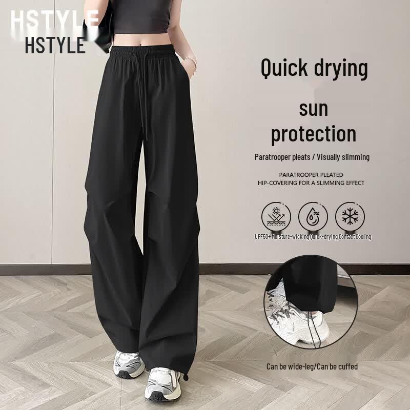 Женские летние быстросохнущие широкие парашютные брюки HSTYLE XL чёрный