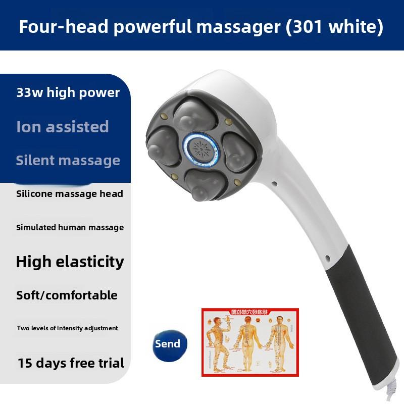 Handheld 4 Silicone Massage Head Hammer Massager 33W Powerful Vibration Massager with Negative Ion Function