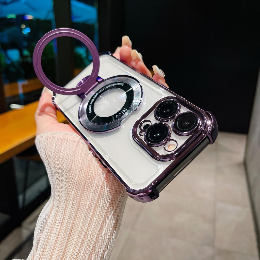 Samsung S24ultra Mobile Phone Case A55 Magnetic Bracket S23 Electroplated Four Corner Airbag Anti Fall A34