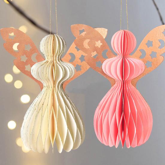 Angel Honeycomb Ornament Paper Angel Hanging Ornament with Sparkling Edge 3D Honeycomb Angel Decoration for Birthday Party Wedding