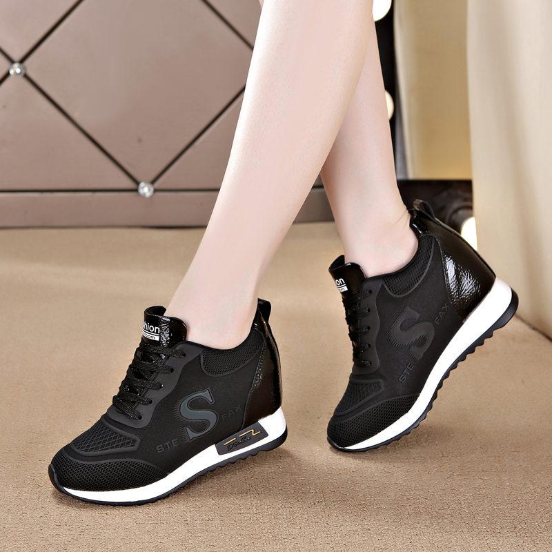 Inner Heightening Women's Shoes Casual Shoes Lace-up Wedge Sneakers Light and Comfortable Women's Single Shoes