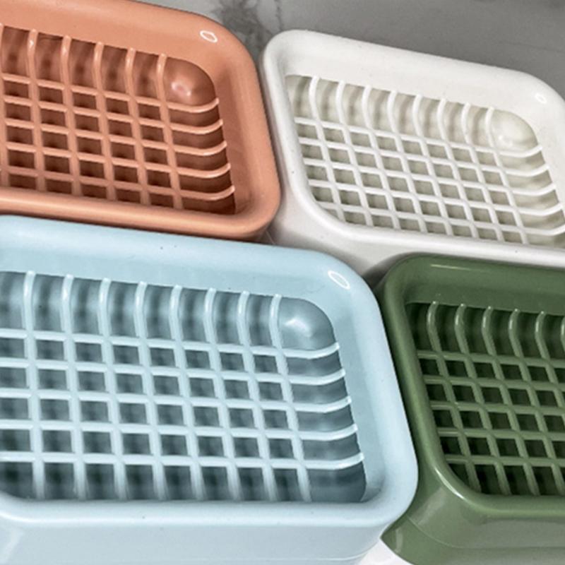 1Pcs Grid Soap Box Toilet Double -Layer Drain Soap Box, No Water Plastic Soap Box Portable Soap Shelf Bathroom Storage Box