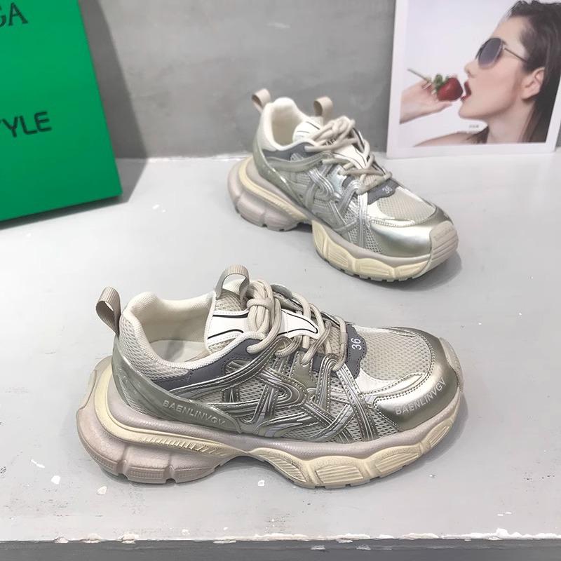 Paris Daddy Shoes Thin Mesh Summer Breathable Women's Shoes 2025 New Casual Shoes Splicing Lace-up Muffin Bottom Versatile Tide