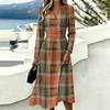 Women's Plaid Print Casual Long Sleeve V-Neck Dress with Pockets for Everyday Wear
