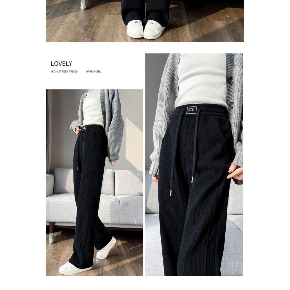 Pantaloni larghi imbottiti super spessi da donna, pantaloni casual larghi e dritti alti, autunnali e invernali
