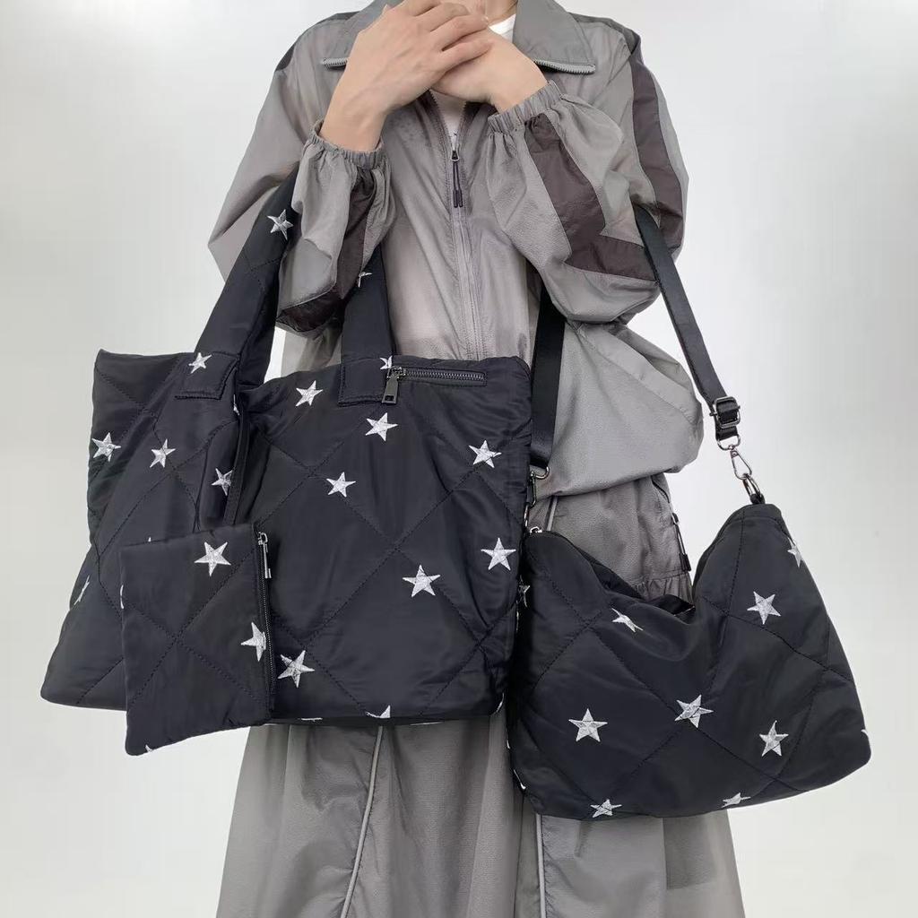 Women'S Quilted Cotton Clothes Tote Bag Three-Piece Set Star Versatile Shoulder Handbag
