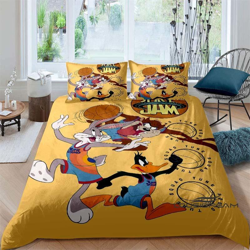 Ensemble couette et taie d'oreiller classique sur le thème du film de science-fiction Space Jam, imprimé en 3D, ensemble de literie pour enfants, décoration de chambre peut être personnalisé