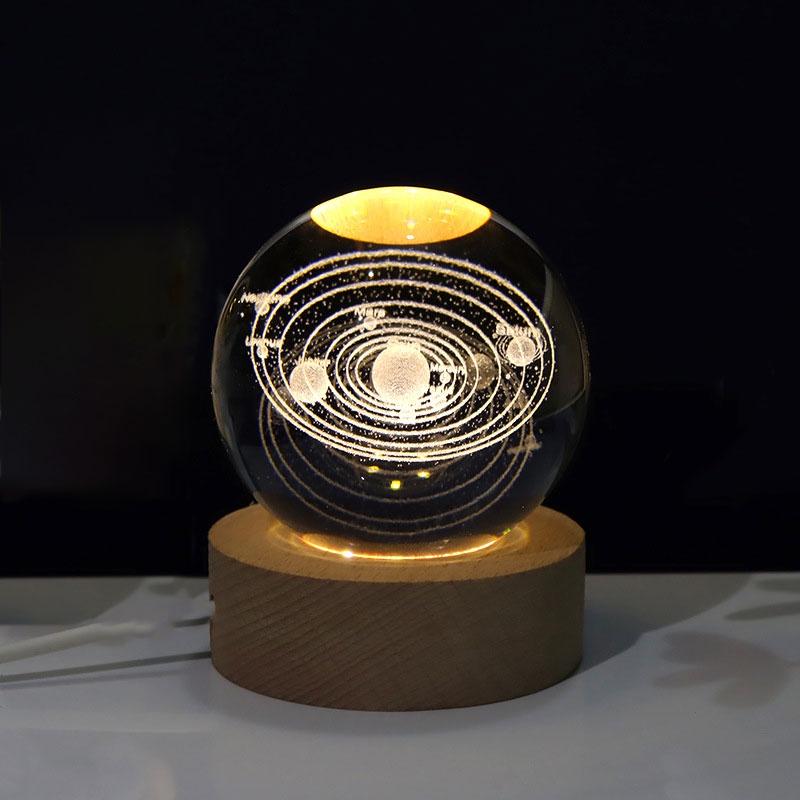 Creative 3d Laser Engraved Galaxy Crystal Ball Bedroom Decor Night Light Modern Minimalistic Style Glass Orb Gift