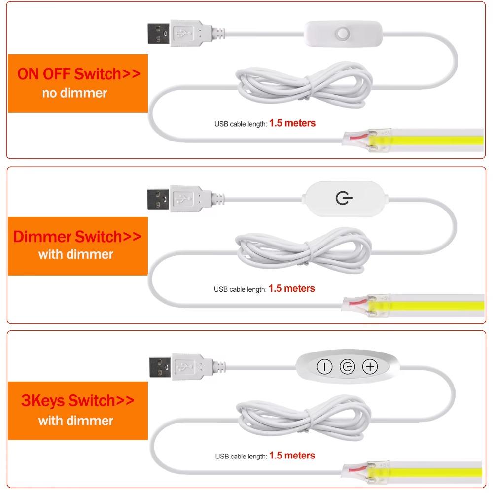Dimmable COB LED Strip Light 5V USB Flexible LED Tape with ON OFF Switch 320LEDs High Density Linear Lighting with Adhesive Tape