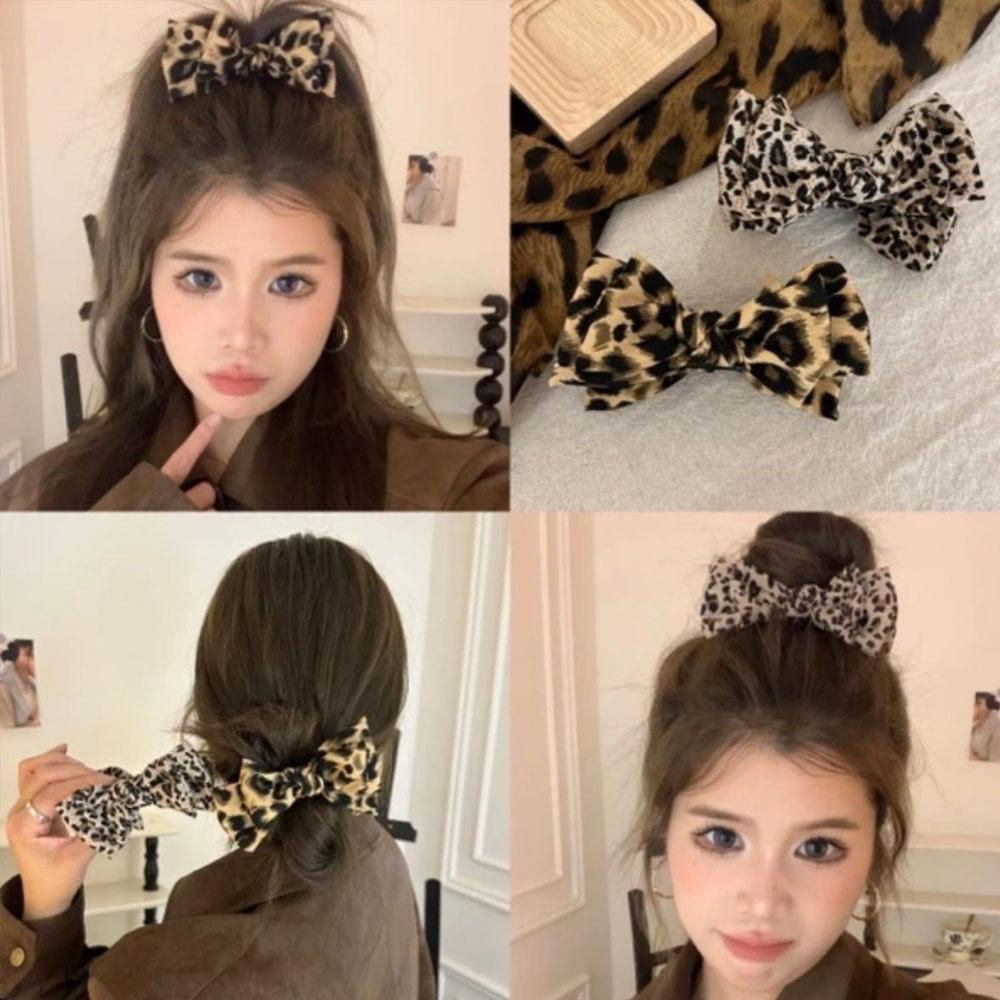 Vintage Leopard Print Hair Accessories Bow Premium Hair Clips Sweet Daily Headwear Women Trendy Hair Clips Hair Volume Clip