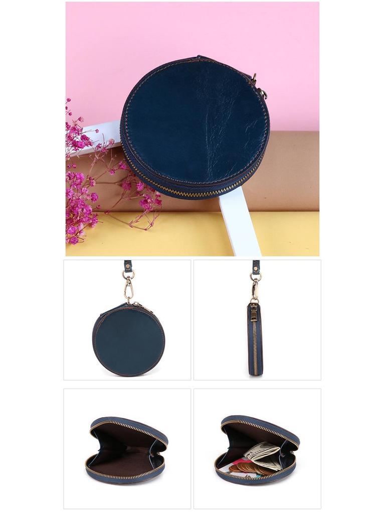 Runde Mini-Geldbörse aus echtem Leder - Lässig, niedlich, multifunktional, kleine Hängegeldbörse