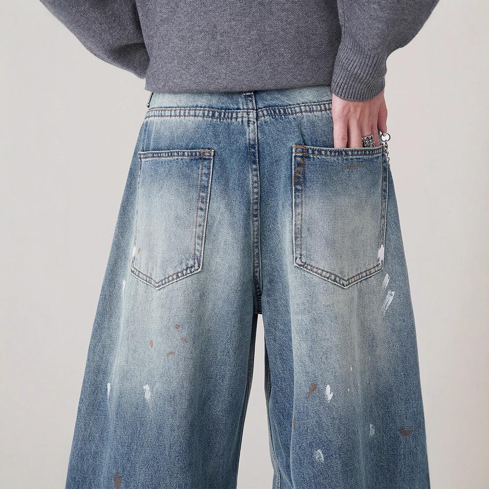 JYL Men's Flare Jeans American Trendy Street Letter Print Washed Denim Pants