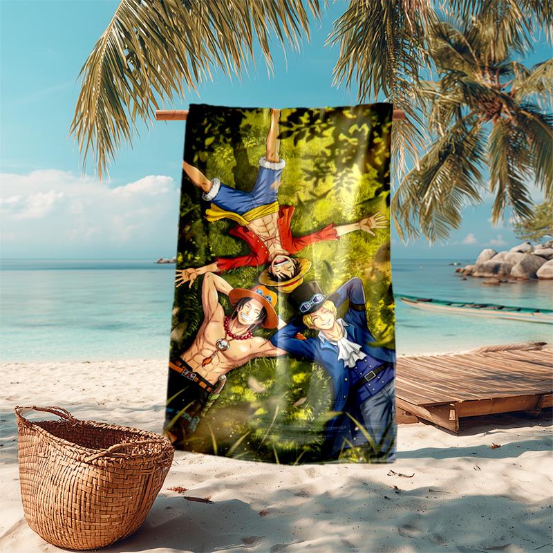 Classic Japanese Element Cartoon ONE PIECE Monkey D. Luffy Beach Towel Outdoor Camping Vacation Swimming Beach Towel Outdoor Absorbent Bath Towel Y22