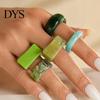 Trendy Stackable Jewelry 5 Pcs Resin Rings for Women, Wide Thick Fashion Finger Chunky Rings, Square Dome Statement Knuckle Accessories Lightweight
