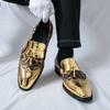 Fashion Golden Block Color Blocked Leopard Print Glossy Finish Leather Casual Slip on Non-slip Men Fashion Party Dance Stage Loafer Shoe