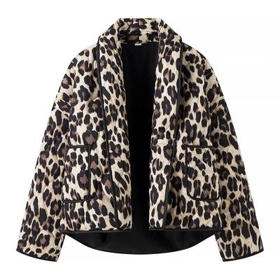 Ανοιξιάτικο φθινόπωρο Ανοιχτός γιακάς Loose Top Ζακέτα Leopard Print Φαρδιά Casual Top Coat Γυναικεία