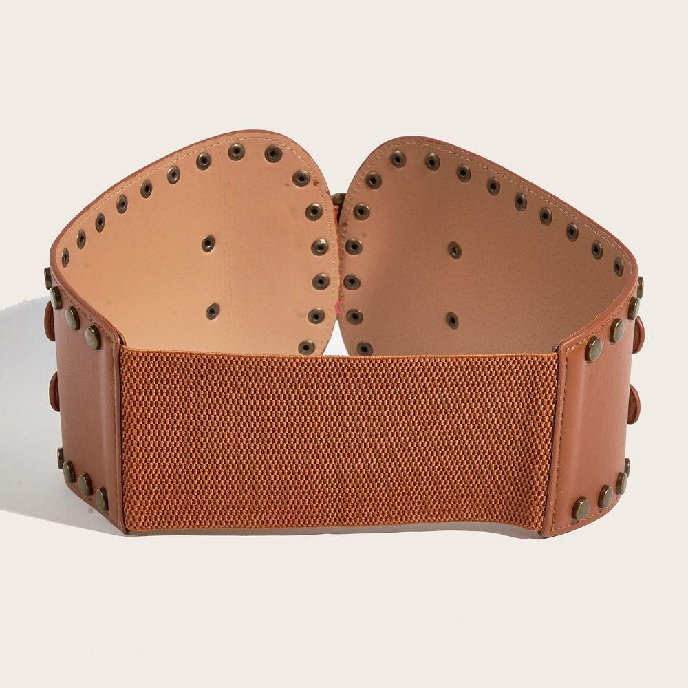 PU Leather Rivet Belt Spicy Girl Elastic Cummerbunds Fashion Pu Leather Corset  Skirt Accessories