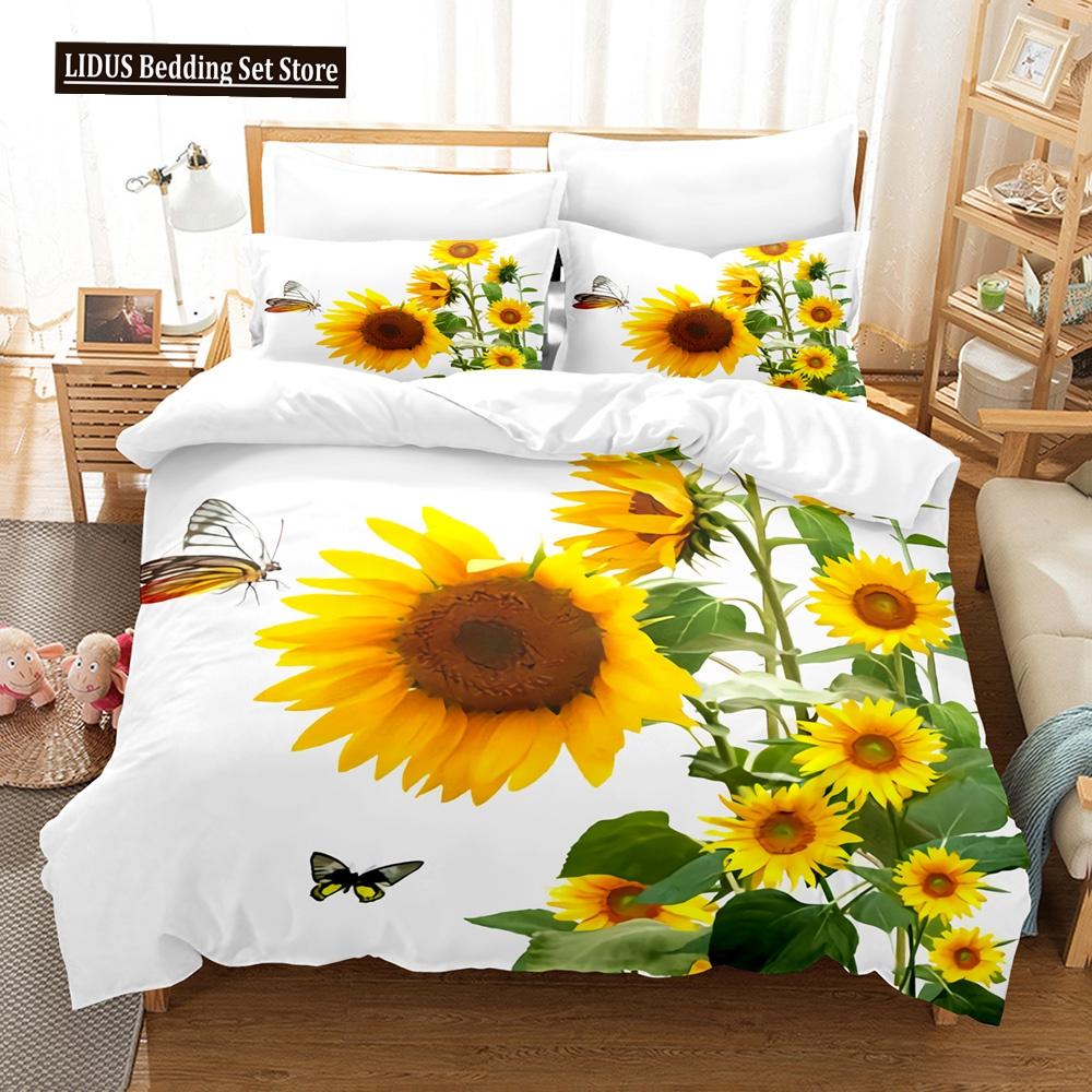 Flowers Bedding Set Colourful Flower Plant Duvet Cover Set King Queen Full Size For Kids Women Girls Polyester Comforter Cover