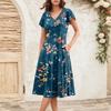 Women's Summer Fashion V-Neck Ruffle Sleeve Retro Elegant Midi Dress
