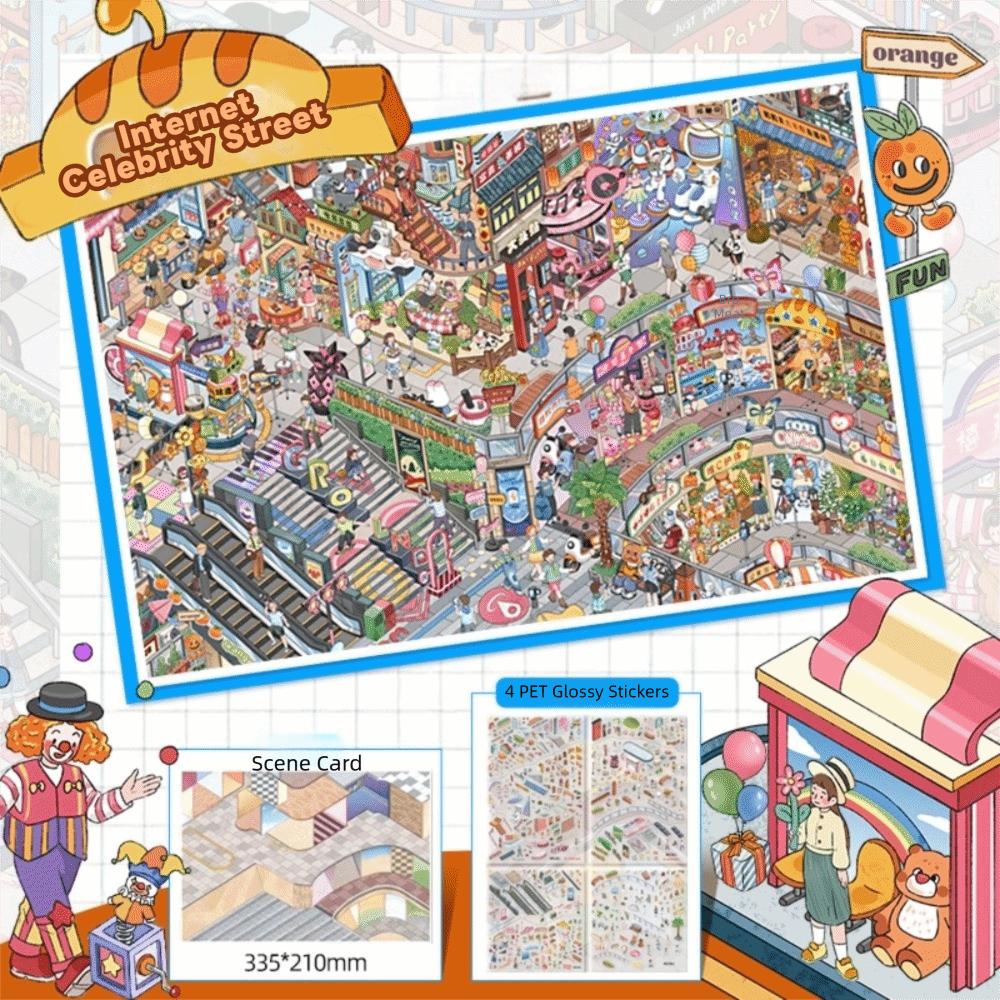 Plus Size Miniature Scene Stickers 2D Flat Cartoon Landscape Stickers Festival Gift Style C