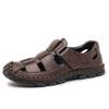 Plus Size Handsömmar män äkta läder ihåliga strandsandaler