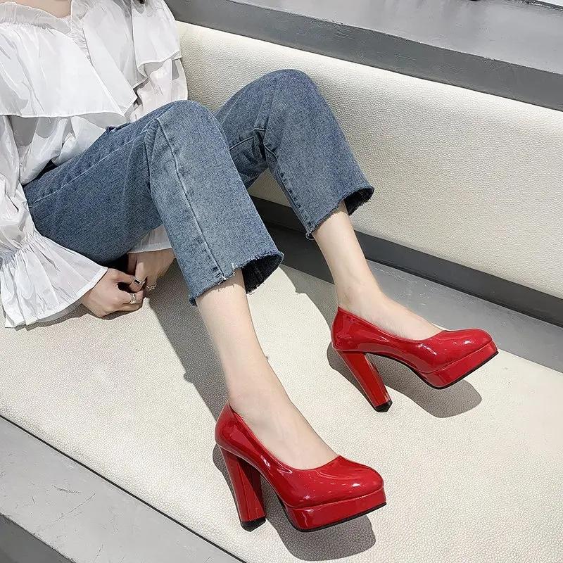 Fashion 2024 Spring Summer Autumn Fashion Single Shoes Round Toe Light Mouth Naked Color Women's Versatile Sexy Thick Heel High Heels
