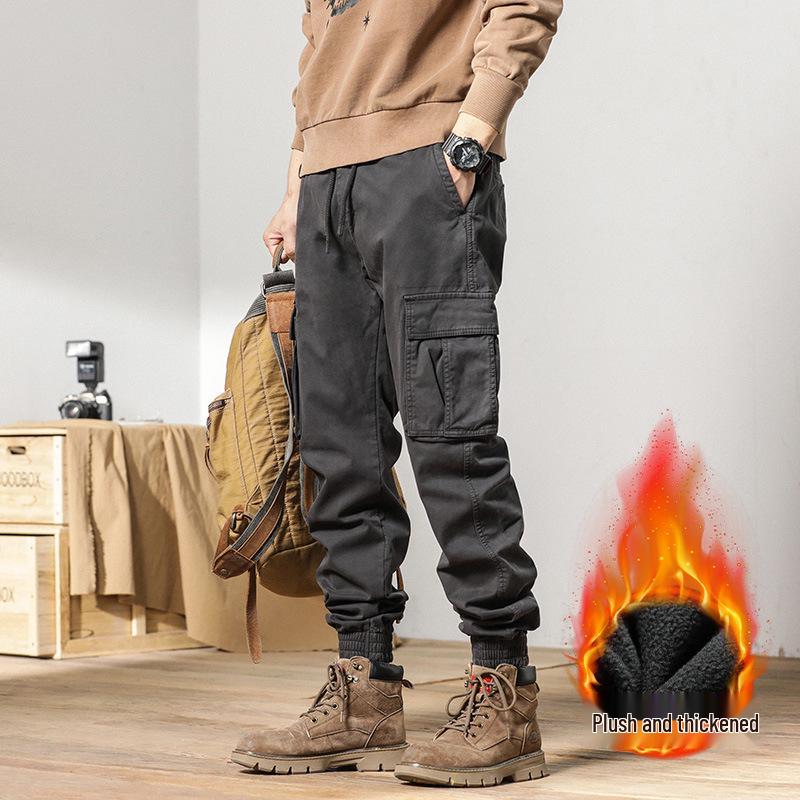 

Men s 2025 Versatile Plus Velvet Cargo Pants - Pure Cotton, Multi-Pocket, Nine-Point Straight Joggers 38 серый