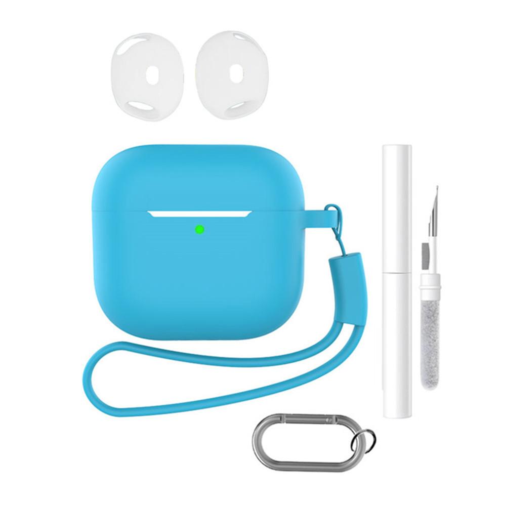 For AirPods 4 Earphone Silicone Case Set with Anti-Lost Keychain, Strap, Ear Tips, Cleaning Pen