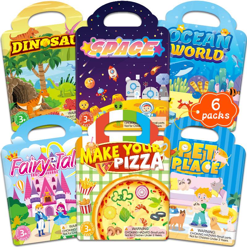

6pcs/set DIY Reusable Sticker Books Multi-Theme Bubble Scene Sticker Jelly Paste Toy Classic Sticker Toys for Children