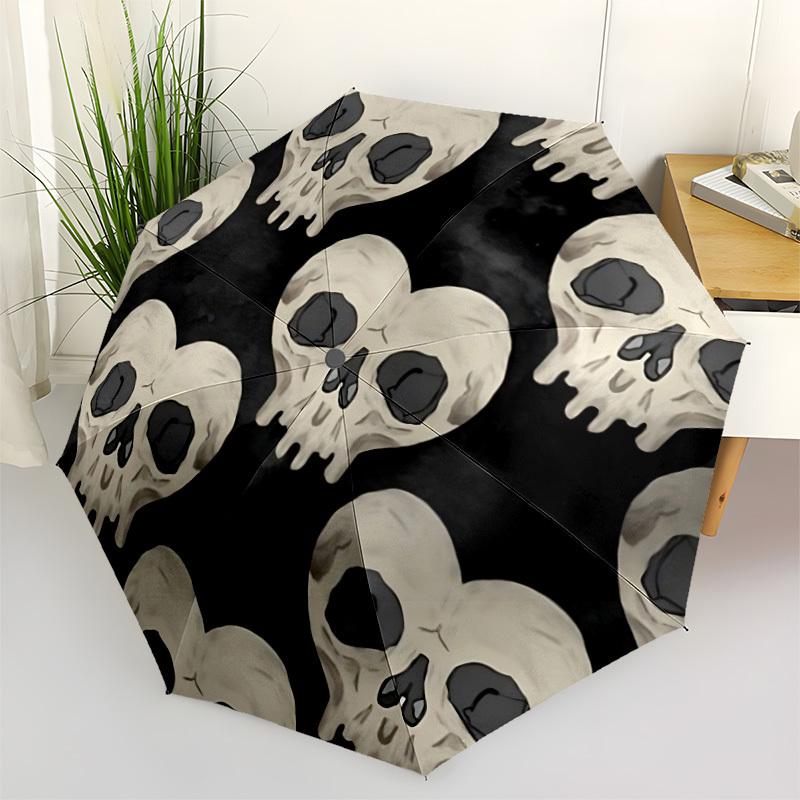 1pc Skull PatternAutomatic Folding Umbrella, Portable Collapsible Design, Casual Outdoor Accessory, for All Seasons032