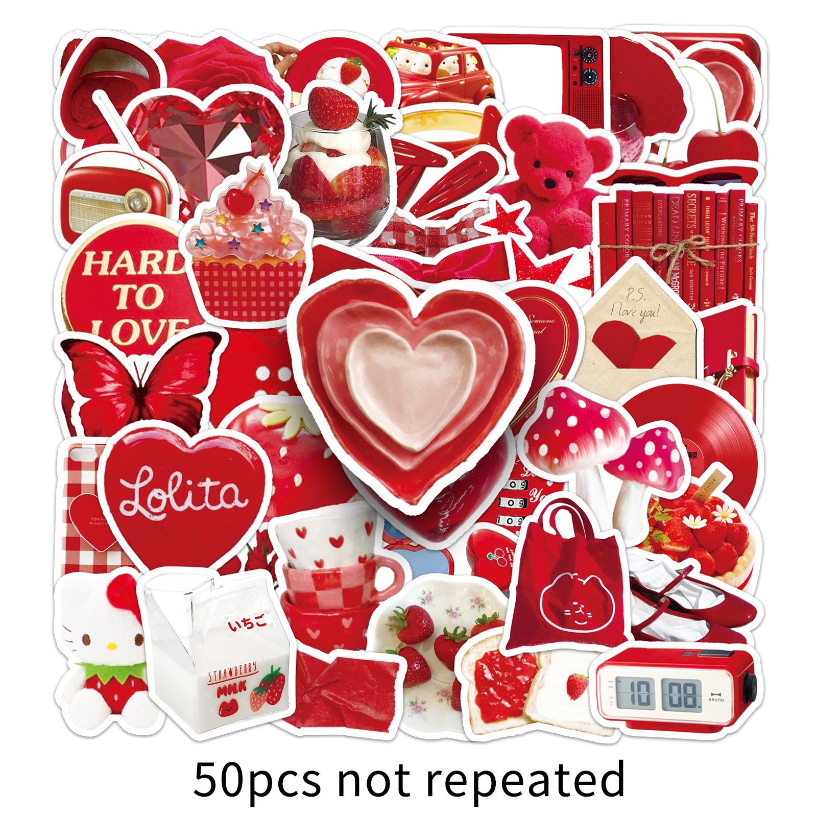 

50pcs Red Romantic Decorative Stickers for Earphones, Refrigerator, Guitar, Desk, and Photo Album DIY
